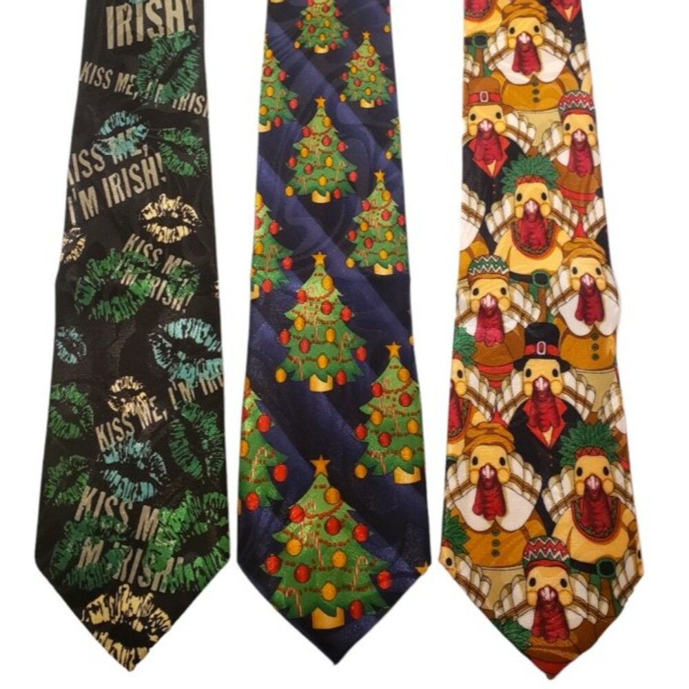 Christmas Thanksgiving St. Patrick's Ties #62B - Lot of 3 Novelty Neckties NWT